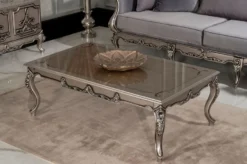 Casa Padrino Luxus Barock Wohnzimmer Set Grau / Silber - 2 Barock Sofas & 2 Barock Sessel & 1 Barock Couchtisch - Handgefertigte Wohnzimmer Möbel im Barockstil - Edel & Prunkvoll