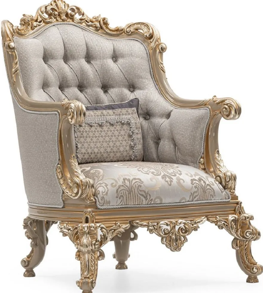 Casa Padrino Luxus Barock Wohnzimmer Set Silber / Grau / Gold - 2 Barock Sofas & 2 Barock Sessel & 1 Barock Couchtisch - Handgefertigte Wohnzimmer Möbel im Barockstil - Edel & Prunkvoll