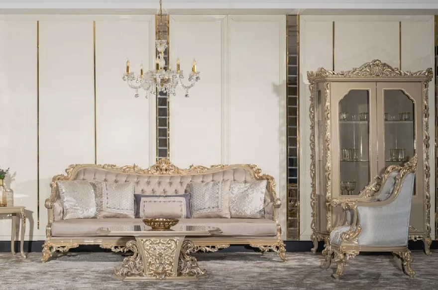 Casa Padrino Luxus Barock Wohnzimmer Set Silber / Grau / Gold - 2 Barock Sofas & 2 Barock Sessel & 1 Barock Couchtisch - Handgefertigte Wohnzimmer Möbel im Barockstil - Edel & Prunkvoll