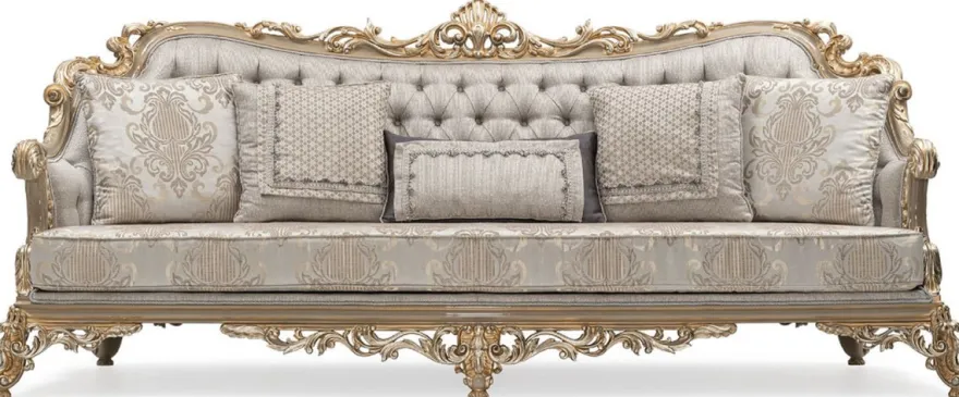 Casa Padrino Luxus Barock Wohnzimmer Set Silber / Grau / Gold - 2 Barock Sofas & 2 Barock Sessel & 1 Barock Couchtisch - Handgefertigte Wohnzimmer Möbel im Barockstil - Edel & Prunkvoll