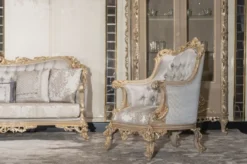 Casa Padrino Luxus Barock Wohnzimmer Set Silber / Grau / Gold - 2 Barock Sofas & 2 Barock Sessel & 1 Barock Couchtisch - Handgefertigte Wohnzimmer Möbel im Barockstil - Edel & Prunkvoll