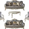 Casa Padrino Luxus Barock Wohnzimmer Set Blau / Weiß / Gold - 2 Sofas & 2 Sessel & 1 Couchtisch - Möbel im Barockstil - Edel & Prunkvoll
