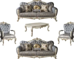 Casa Padrino Luxus Barock Wohnzimmer Set Blau / Weiß / Gold - 2 Sofas & 2 Sessel & 1 Couchtisch - Möbel im Barockstil - Edel & Prunkvoll