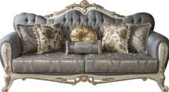 Casa Padrino Luxus Barock Wohnzimmer Set Blau / Weiß / Gold - 2 Sofas & 2 Sessel & 1 Couchtisch - Möbel im Barockstil - Edel & Prunkvoll