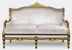 Casa Padrino Luxus Barock Wohnzimmer 2er Sofa Grau / Dunkelbraun / Gold - Handgefertigtes Barockstil Sofa - Luxus Wohnzimmer Möbel im Barockstil - Barock Möbel - Edel & Prunkvoll