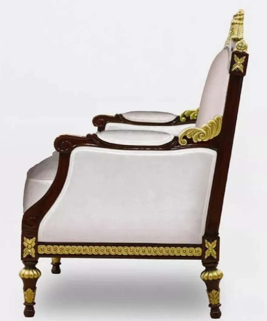 Casa Padrino Luxus Barock Wohnzimmer 2er Sofa Grau / Dunkelbraun / Gold - Handgefertigtes Barockstil Sofa - Luxus Wohnzimmer Möbel im Barockstil - Barock Möbel - Edel & Prunkvoll