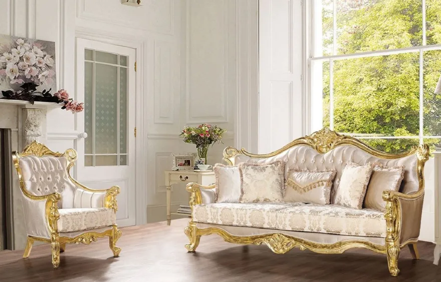 Casa Padrino Luxus Barock Wohnzimmer Sessel Beige / Gold - Prunkvoller Sessel mit Muster - Handgefertigte Barock Wohnzimmer Möbel