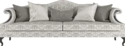 Casa Padrino Luxus Barock Wohnzimmer Set Silber / Grau / Schwarz - 2 Sofas & 2 Sessel & 1 Couchtisch & 2 Beistelltische - Wohnzimmermöbel im Barockstil - Edle Barock Möbel