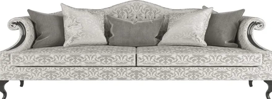Casa Padrino Luxus Barock Wohnzimmer Set Silber / Grau / Schwarz - 2 Sofas & 2 Sessel & 1 Couchtisch & 2 Beistelltische - Wohnzimmermöbel im Barockstil - Edle Barock Möbel