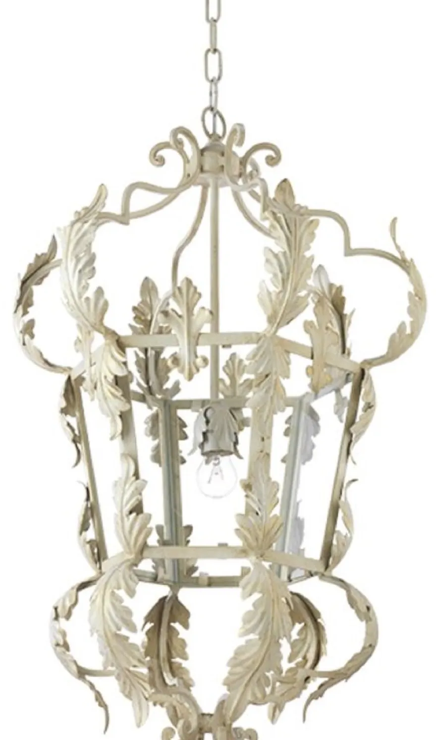 Casa Padrino Luxus Barock Wohnzimmer Hängeleuchte Weiß Ø 50 x H. 85 cm - Handgefertigte Metall Laterne - Luxus Qualität - Made in Italy - Edel & Prunkvoll