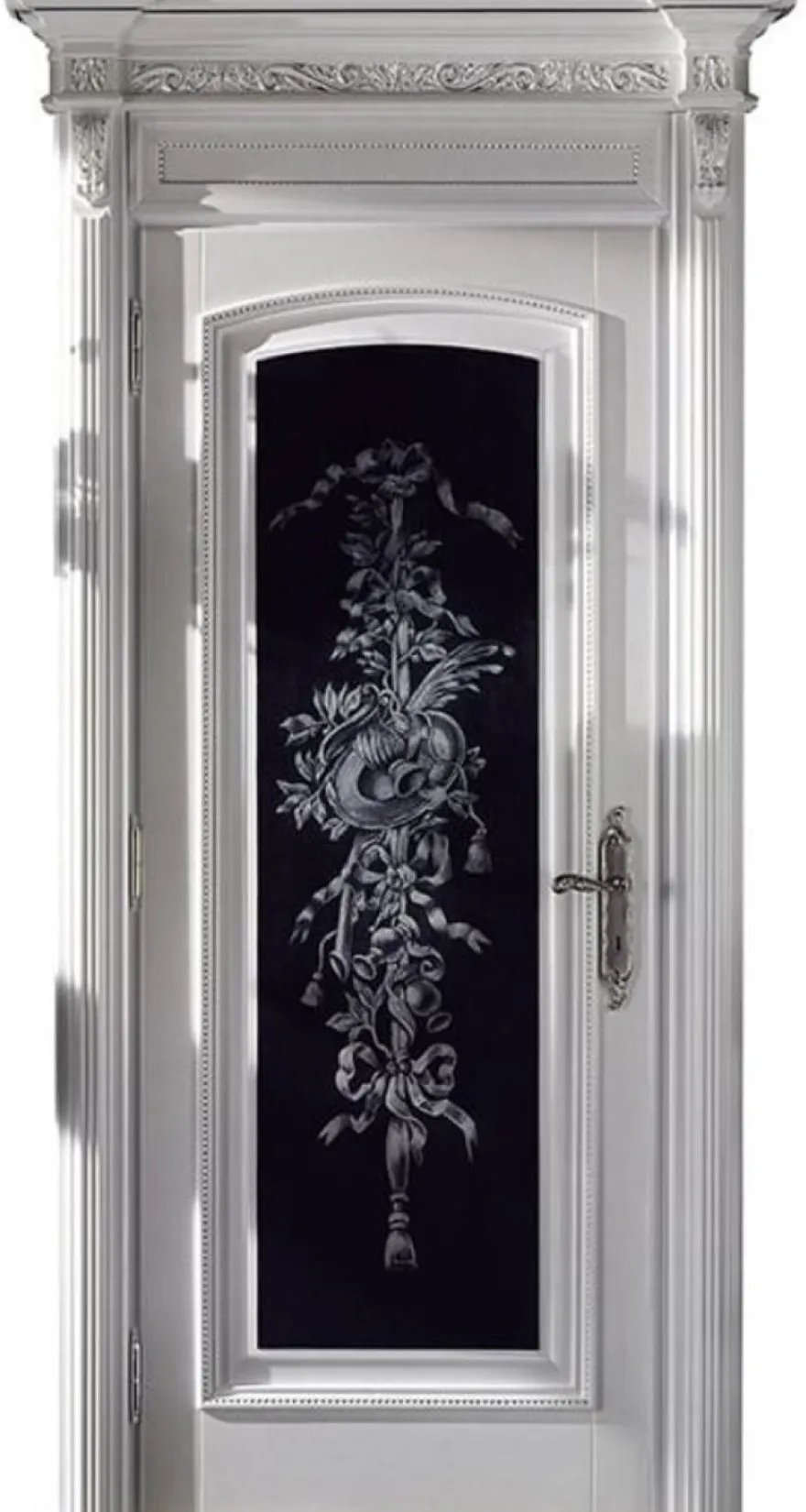 Casa Padrino Luxus Barock Wohnungstür Weiß / Schwarz / Silber 126 cm - Made in Italy
