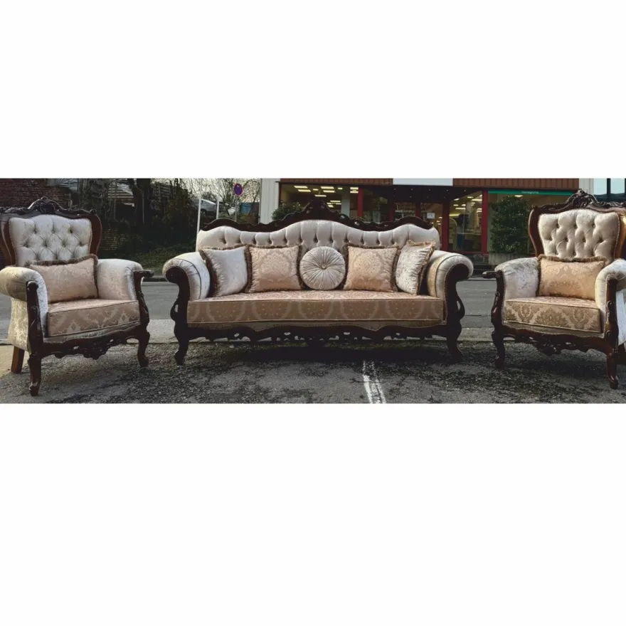 Casa Padrino Luxus Barock Wohnzimmer Set Silber / Dunkelbraun - Barockstil Möbel