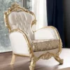 Casa Padrino Luxus Barock Wohnzimmer Sessel Weiß / Mehrfarbig / Antik Gold - Prunkvoller Sessel mit elegantem Muster - Handgefertigte Barock Wohnzimmer Möbel