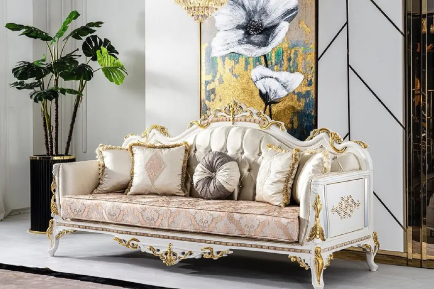 Casa Padrino Luxus Barock Wohnzimmer Set Gold / Silber / Braun / Weiß / Gold - 2 Barock Sofas & 2 Barock Sessel & 1 Barock Couchtisch - Luxus Wohnzimmer Möbel im Barockstil - Barock Möbel
