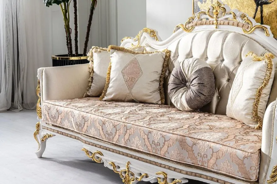 Casa Padrino Luxus Barock Wohnzimmer Set Gold / Silber / Braun / Weiß / Gold - 2 Barock Sofas & 2 Barock Sessel & 1 Barock Couchtisch - Luxus Wohnzimmer Möbel im Barockstil - Barock Möbel