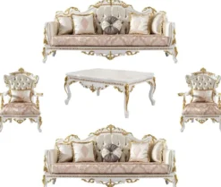 Casa Padrino Luxus Barock Wohnzimmer Set Gold / Silber / Braun / Weiß / Gold - 2 Barock Sofas & 2 Barock Sessel & 1 Barock Couchtisch - Luxus Wohnzimmer Möbel im Barockstil - Barock Möbel