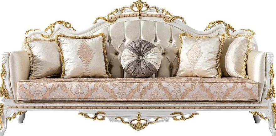 Casa Padrino Luxus Barock Wohnzimmer Set Gold / Silber / Braun / Weiß / Gold - 2 Barock Sofas & 2 Barock Sessel & 1 Barock Couchtisch - Luxus Wohnzimmer Möbel im Barockstil - Barock Möbel