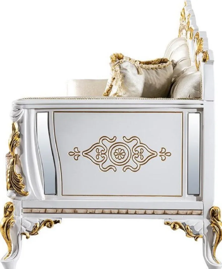 Casa Padrino Luxus Barock Wohnzimmer Set Gold / Silber / Braun / Weiß / Gold - 2 Barock Sofas & 2 Barock Sessel & 1 Barock Couchtisch - Luxus Wohnzimmer Möbel im Barockstil - Barock Möbel