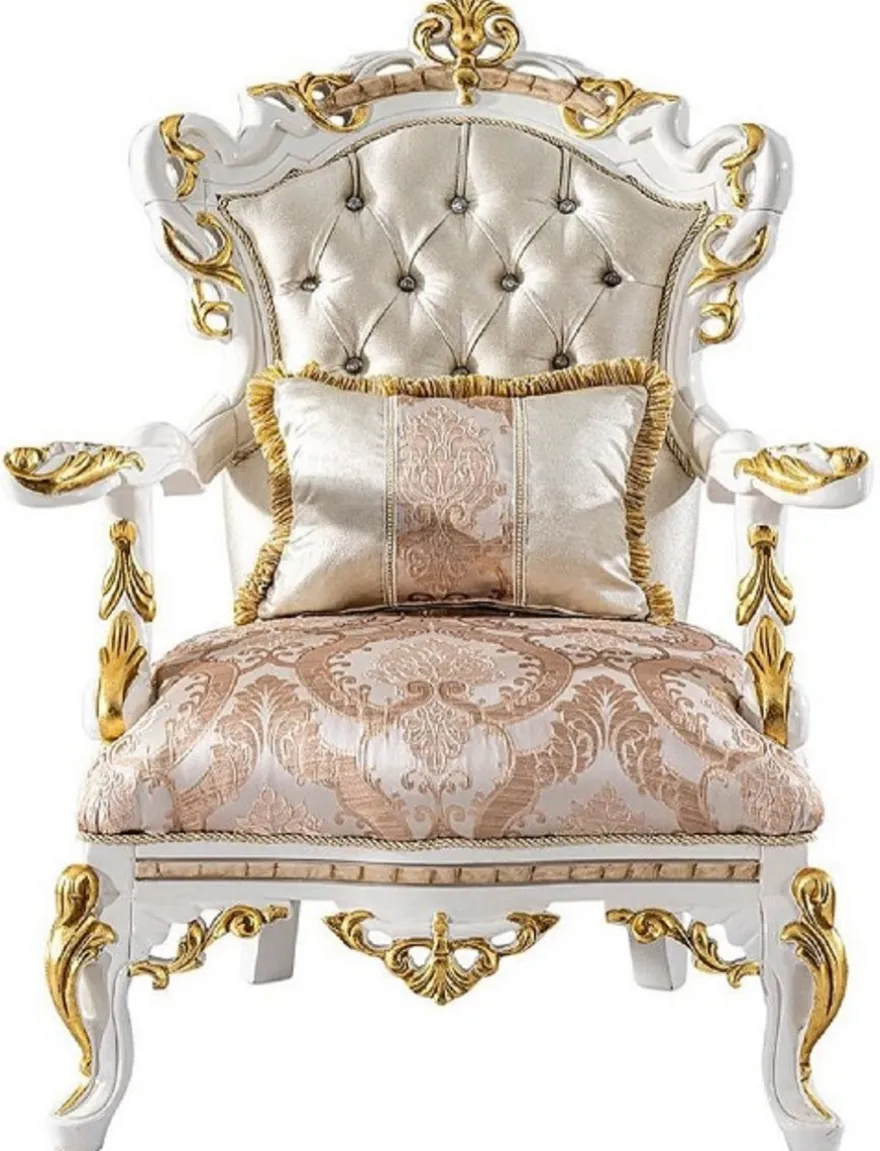 Casa Padrino Luxus Barock Wohnzimmer Set Gold / Silber / Braun / Weiß / Gold - 2 Barock Sofas & 2 Barock Sessel & 1 Barock Couchtisch - Luxus Wohnzimmer Möbel im Barockstil - Barock Möbel