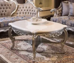 Casa Padrino Luxus Barock Wohnzimmer Set Grau / Blau / Silber - 2 Barock Sofas & 2 Barock Sessel & 1 Barock Couchtisch - Wohnzimmer Möbel im Barockstil - Barock Möbel - Barock Einrichtung
