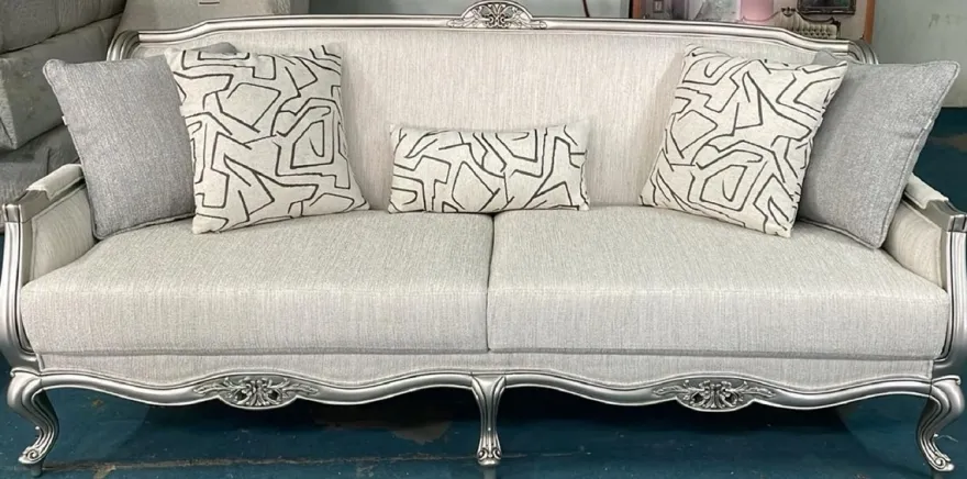 Casa Padrino Luxus Barock Wohnzimmer Sofa Creme / Silber 217 cm - Barock Wohnzimmer Möbel