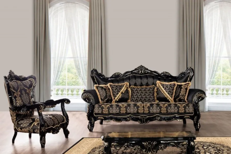 Casa Padrino Luxus Barock Wohnzimmer Sessel Schwarz / Gold - Prunkvoller Sessel mit elegantem Muster - Handgefertigte Barock Wohnzimmer Möbel