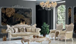 Casa Padrino Luxus Barock Wohnzimmertisch Creme / Gold 140 x 90 x H. 55 cm - Edler Massivholz Couchtisch im Barockstil - Barock Wohnzimmermöbel