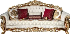 Casa Padrino Luxus Barock Wohnzimmer Set Weiß / Gold / Braun - 2 Sofas & 2 Sessel & 1 Couchtisch - Wohnzimmer Möbel im Barockstil - Edel & Prunkvoll
