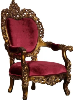 Casa Padrino Luxus Barock Wohnzimmer Sessel Bordeauxrot / Antik Gold - Prunkvoller Thron Sessel mit edlen Verzierungen - Handgefertigte Barock Wohnzimmer Möbel
