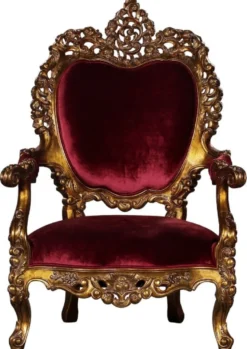 Casa Padrino Luxus Barock Wohnzimmer Sessel Bordeauxrot / Antik Gold - Prunkvoller Thron Sessel mit edlen Verzierungen - Handgefertigte Barock Wohnzimmer Möbel