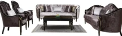 Casa Padrino Luxus Barock Wohnzimmer Set Silber / Lila / Schwarz / Gold