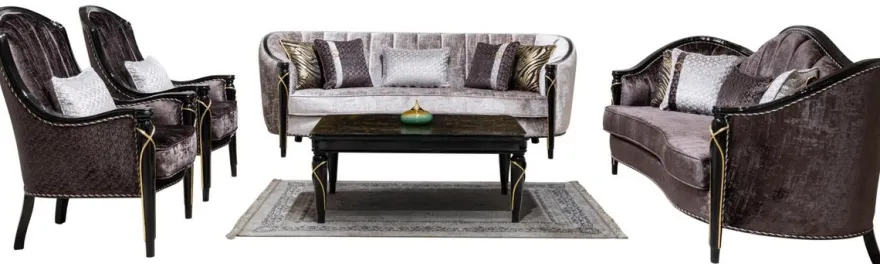 Casa Padrino Luxus Barock Wohnzimmer Set Silber / Lila / Schwarz / Gold