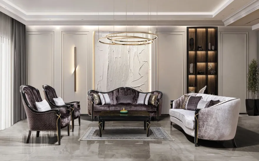 Casa Padrino Luxus Barock Wohnzimmer Set Silber / Lila / Schwarz / Gold