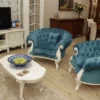 Casa Padrino Luxus Barock Wohnzimmer Sessel Blau / Weiß - Handgefertigter Barockstil Sessel - Prunkvolle Luxus Wohnzimmer Möbel im Barockstil - Barock Möbel - Edel & Prunkvoll