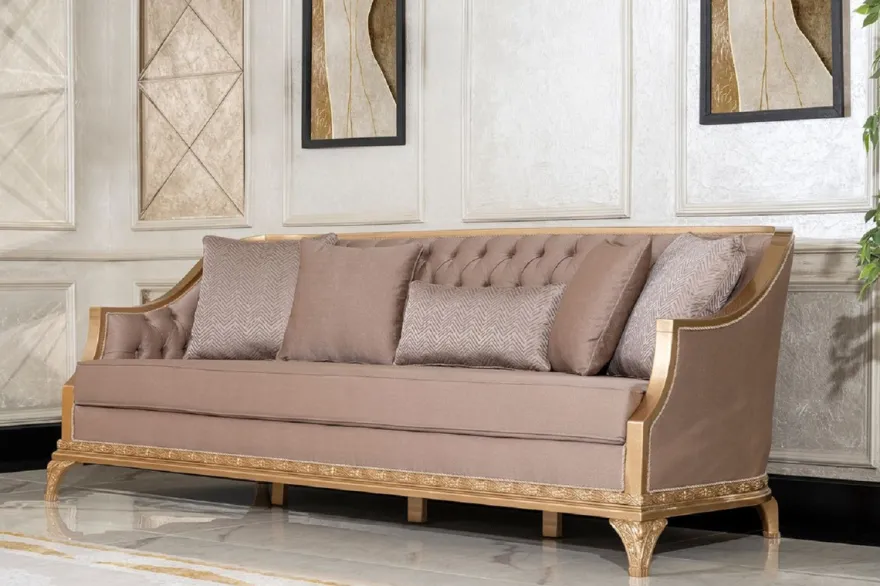 Casa Padrino Luxus Barock Wohnzimmer Set Braun / Gold - 2 Sofas & 2 Sessel & 1 Couchtisch & 2 Beistelltische - Handgefertigte Luxus Wohnzimmer Möbel im Barockstil - Edel & Prunkvoll