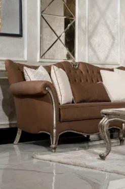 Casa Padrino Luxus Barock Wohnzimmer Set Braun / Creme / Antik Silber - 2 Sofas & 2 Sessel & 1 Couchtisch & 2 Beistelltische - Handgefertigte Wohnzimmer Möbel im Barockstil - Edel & Prunkvoll