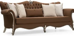 Casa Padrino Luxus Barock Wohnzimmer Set Braun / Creme / Antik Silber - 2 Sofas & 2 Sessel & 1 Couchtisch & 2 Beistelltische - Handgefertigte Wohnzimmer Möbel im Barockstil - Edel & Prunkvoll