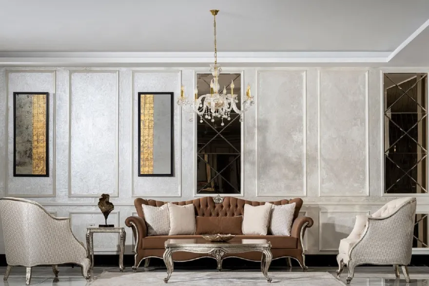 Casa Padrino Luxus Barock Wohnzimmer Set Braun / Creme / Antik Silber - 2 Sofas & 2 Sessel & 1 Couchtisch & 2 Beistelltische - Handgefertigte Wohnzimmer Möbel im Barockstil - Edel & Prunkvoll