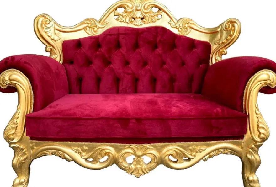 Casa Padrino Luxus Barock Wohnzimmer Set Bordeauxrot / Gold - 1 Barock Sofa & 2 Barock Sessel - Wohnzimmer Möbel im Barockstil - Edel & Prunkvoll