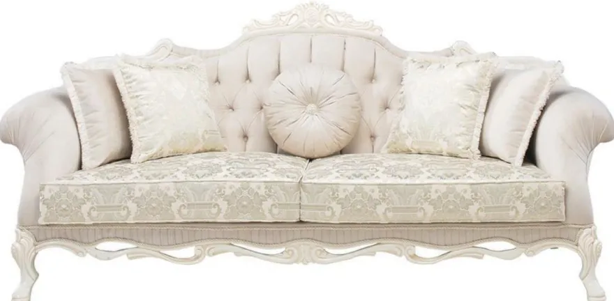 Casa Padrino Luxus Barock Wohnzimmer Sofa mit dekorativen Kissen Hellrosa / Weiß / Beige 230 x 90 x H. 110 cm - Barock Möbel
