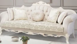 Casa Padrino Luxus Barock Wohnzimmer Sofa mit dekorativen Kissen Hellrosa / Weiß / Beige 230 x 90 x H. 110 cm - Barock Möbel