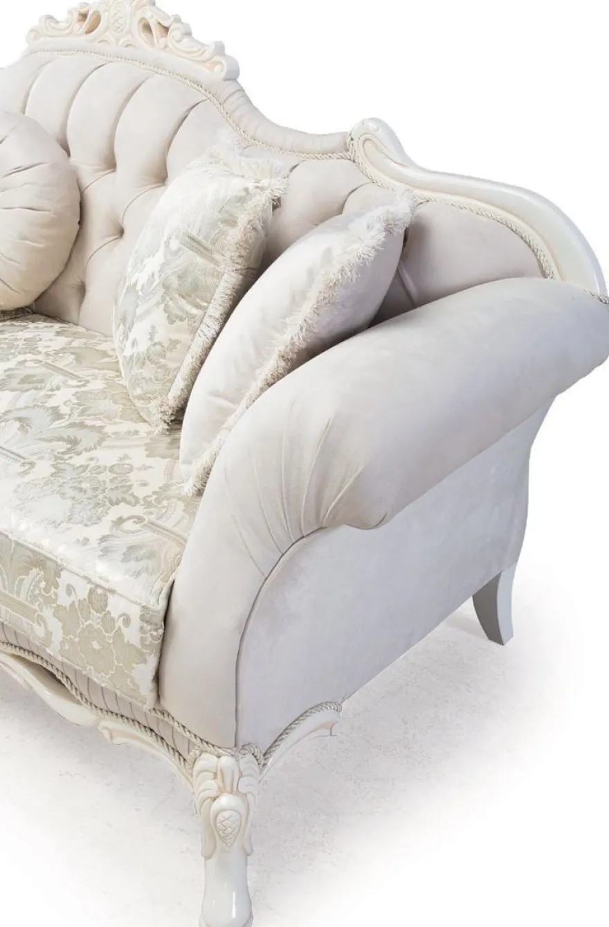 Casa Padrino Luxus Barock Wohnzimmer Sofa mit dekorativen Kissen Hellrosa / Weiß / Beige 230 x 90 x H. 110 cm - Barock Möbel