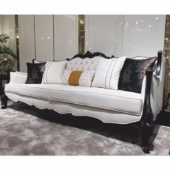 Casa Padrino Luxus Barock Wohnzimmer Sofa Weiß / Dunkelbraun 252 cm - Barock Möbel