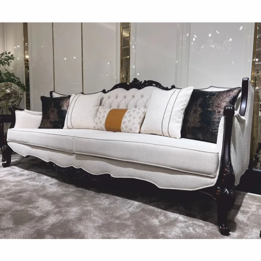 Casa Padrino Luxus Barock Wohnzimmer Sofa Weiß / Dunkelbraun 252 cm - Barock Möbel