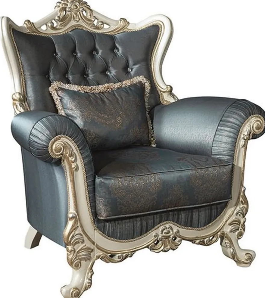 Casa Padrino Luxus Barock Wohnzimmer Set Blau / Creme / Gold - 2 Sofas & 2 Sessel & 1 Couchtisch - Prunkvolle Möbel im Barockstil