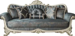 Casa Padrino Luxus Barock Wohnzimmer Set Blau / Creme / Gold - 2 Sofas & 2 Sessel & 1 Couchtisch - Prunkvolle Möbel im Barockstil