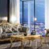 Casa Padrino Luxus Barock Wohnzimmer Set Grün / Gold - 2 Sofas & 2 Sessel & 1 Couchtisch - Handgefertigte Wohnzimmer Möbel im Barockstil - Edel & Prunkvoll
