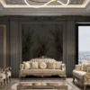 Casa Padrino Luxus Barock Wohnzimmer Sessel Grau / Beige / Silber / Gold - Prunkvoller Sessel mit Muster - Handgefertigte Barock Wohnzimmer Möbel