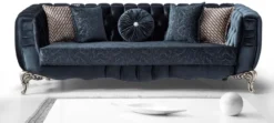 Casa Padrino Luxus Barock Wohnzimmer Set Blau / Silber - 2 Sofas & 2 Sessel & 1 Couchtisch - Elegante Wohnzimmer Möbel im Barockstil