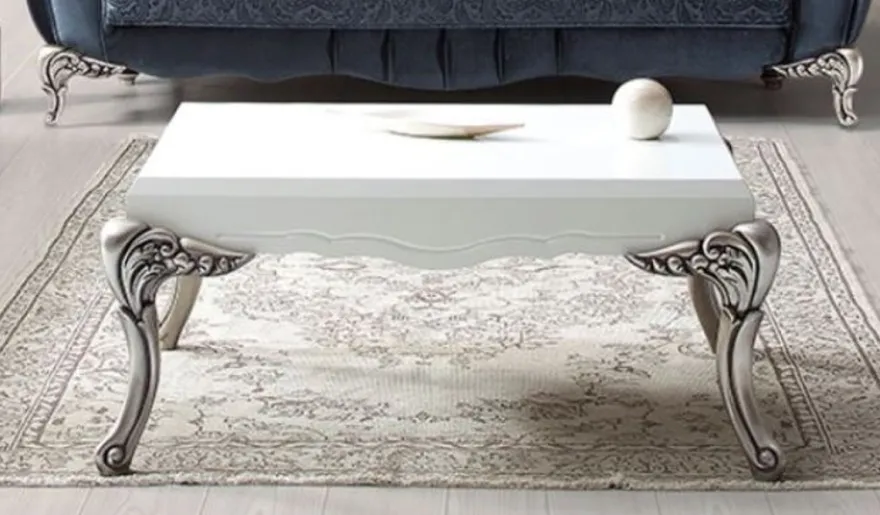 Casa Padrino Luxus Barock Wohnzimmer Set Blau / Silber - 2 Sofas & 2 Sessel & 1 Couchtisch - Elegante Wohnzimmer Möbel im Barockstil